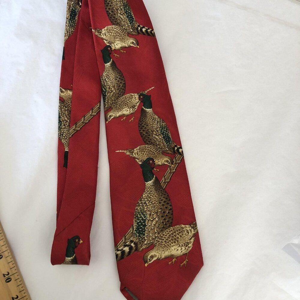 Robert Talbott Tie Mens Red Silk Pheasant Bird Hunting Wildlife Necktie Italy - Picture 11 of 11